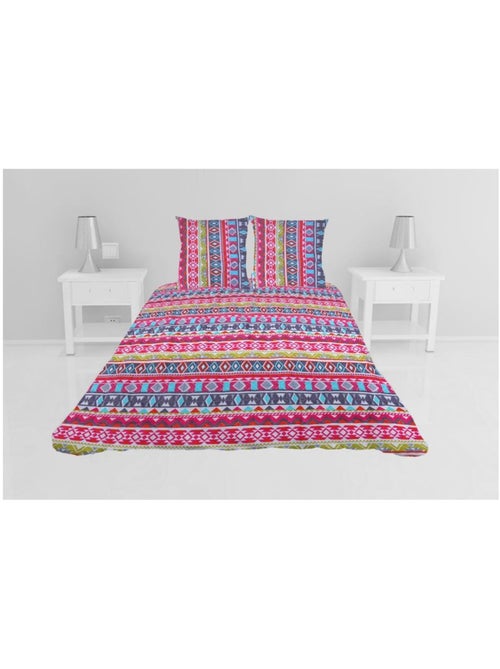 Couvre lit microfibre + taies Ethnique coloree - Kiabi