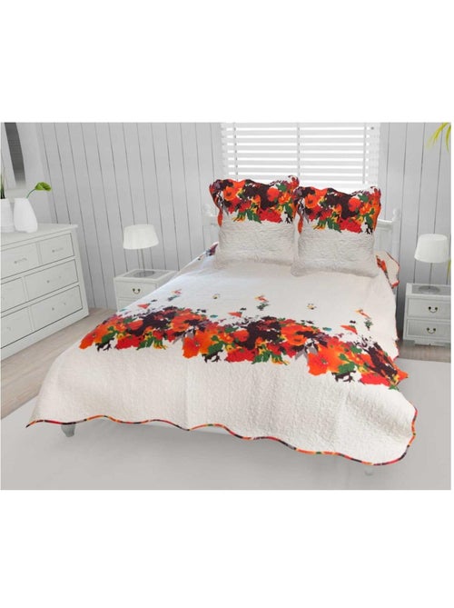 Couvre lit microfibre + taies fleuri - Kiabi