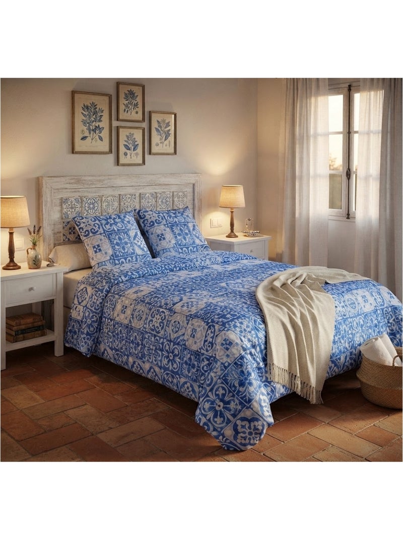 Couvre lit microfibre + taies persan Bleu - Kiabi