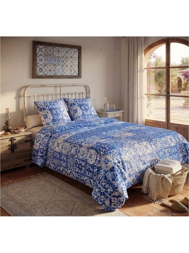 Couvre lit microfibre + taies persan Bleu - Kiabi