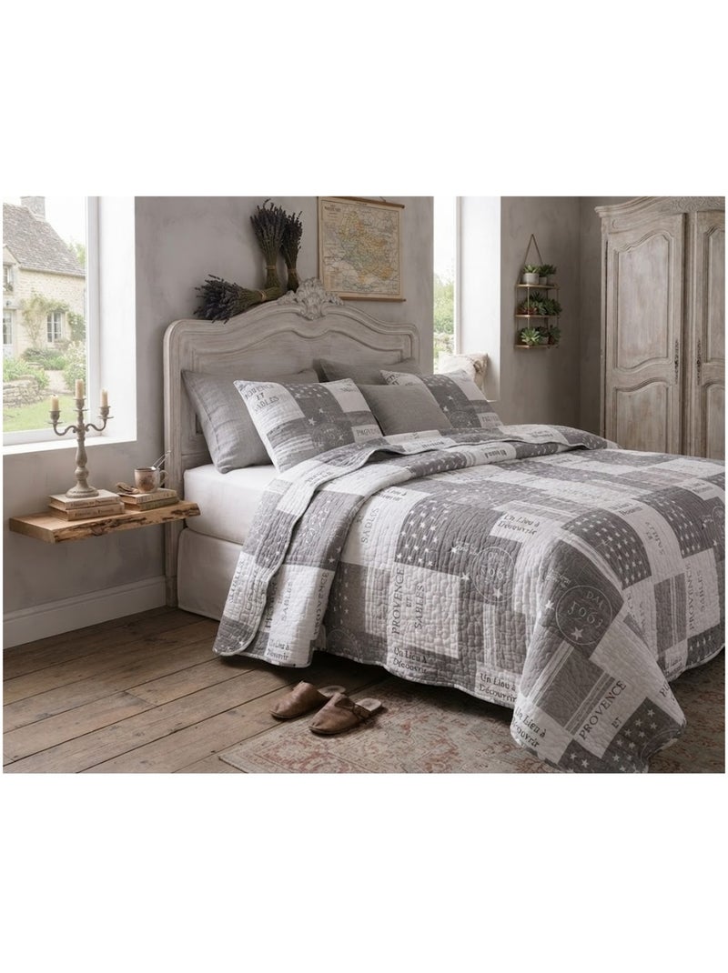 Couvre lit microfibre + taies provence Gris - Kiabi