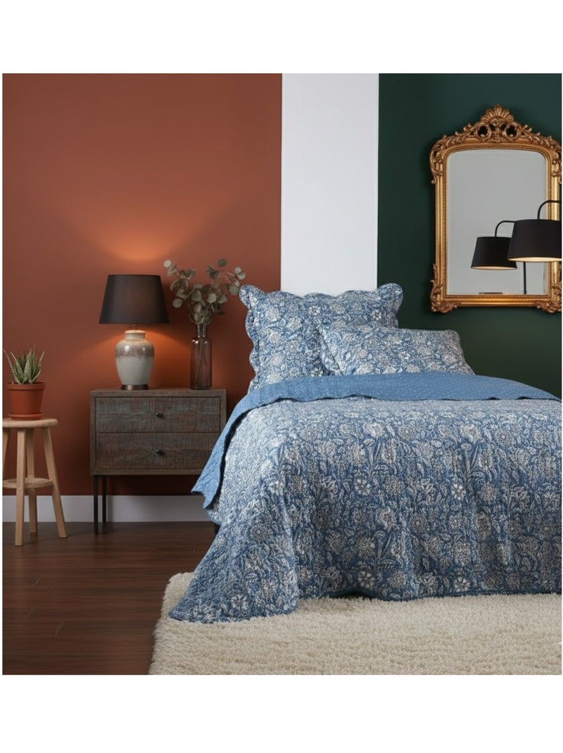Couvre lit + taies floral Julian Bleu - Kiabi