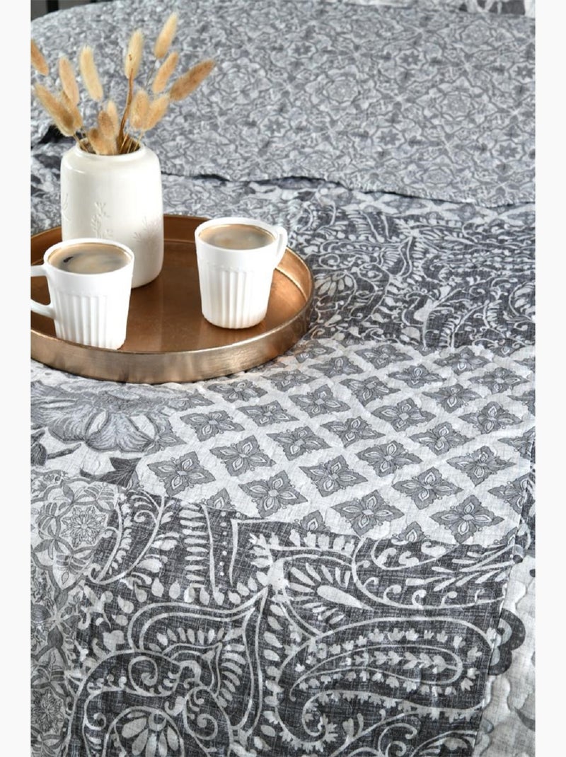 Couvre lit + taies floral octavie Gris clair - Kiabi