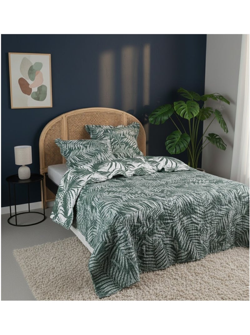 Couvre lit + taies Manisa tropical Vert - Kiabi