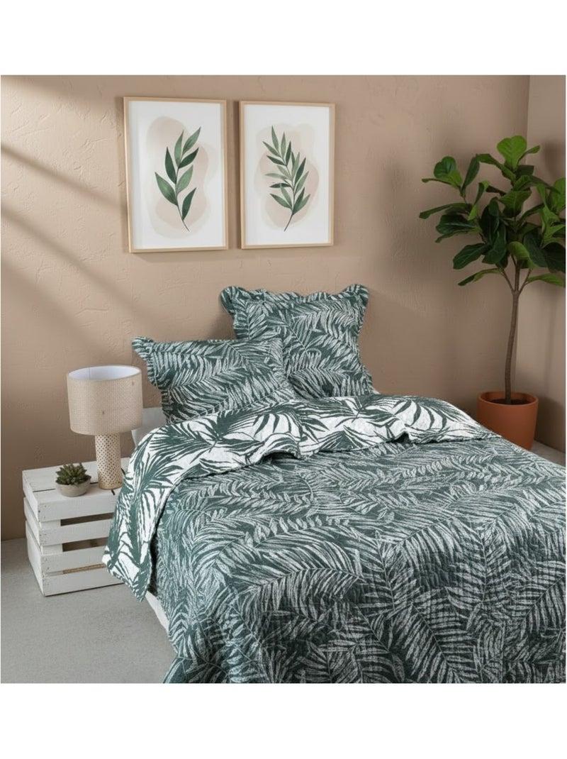 Couvre lit + taies Manisa tropical Vert - Kiabi