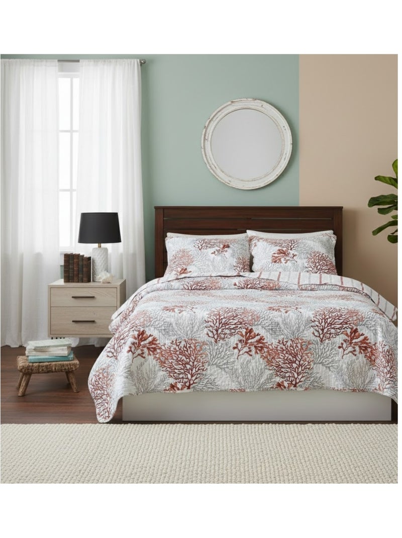 Couvre lit + taies Océan Corail - Kiabi