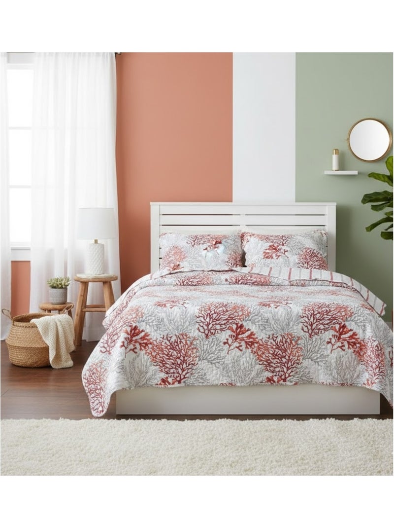 Couvre lit + taies Océan Corail - Kiabi