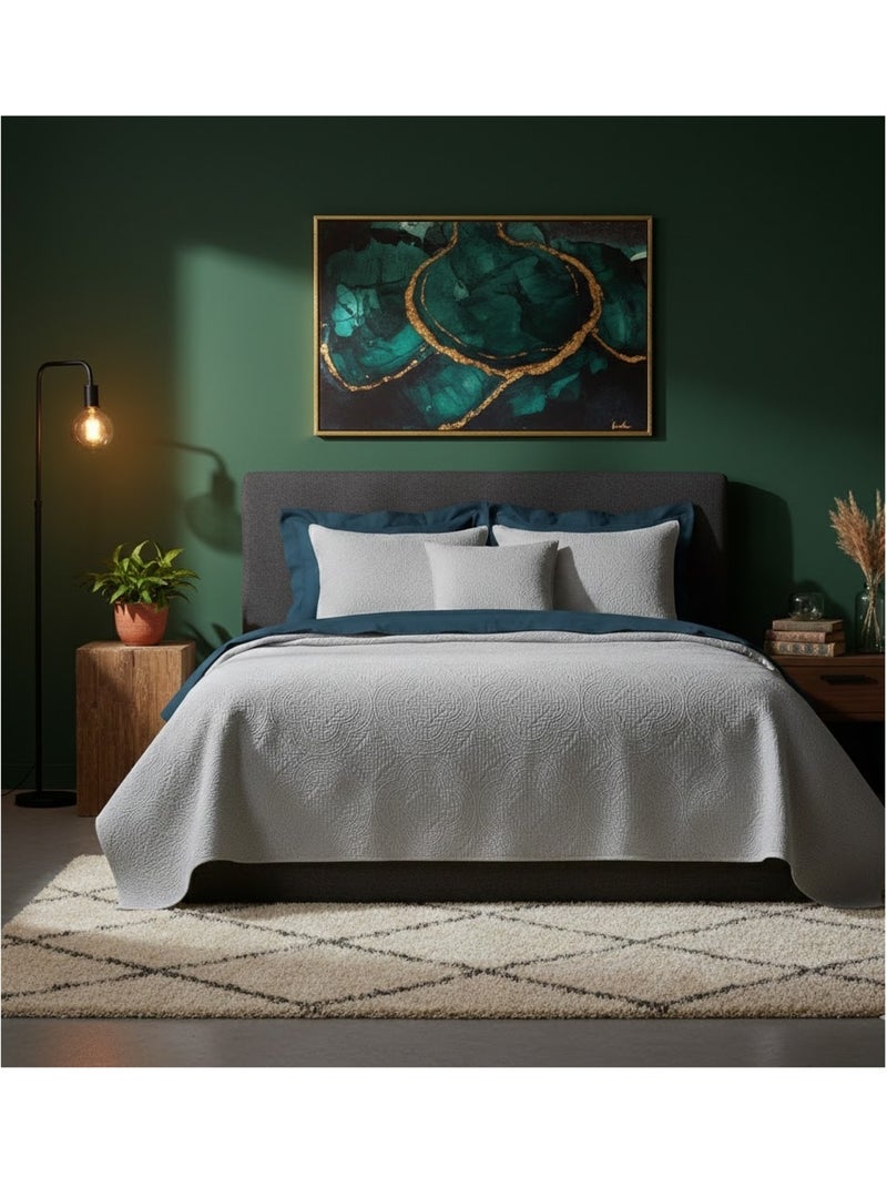 Couvre lit + taies Romane Gris clair - Kiabi