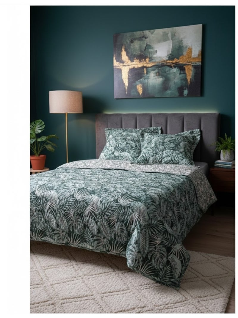 Couvre lit + taies Tropical vibes Vert - Kiabi