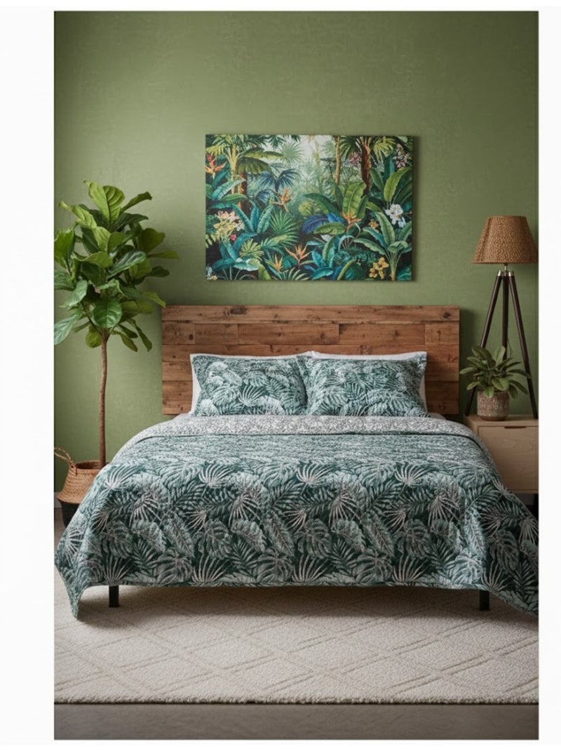 Couvre lit + taies Tropical vibes Vert - Kiabi