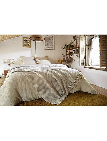 Couvre-lit texturé à franges en fibres recyclées RPET — Gabin