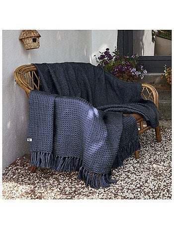 Couvre-lit texturé à franges en fibres recyclées RPET — Gabin