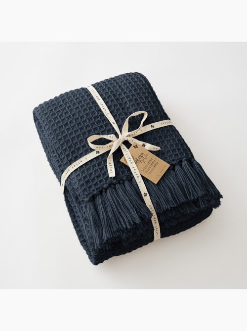 Couvre-lit texturé à franges en fibres recyclées RPET — Gabin - Kiabi