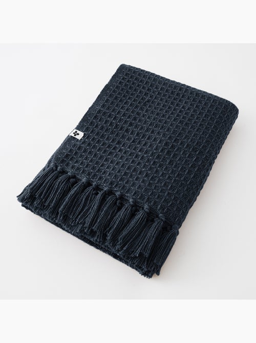 Couvre-lit texturé à franges en fibres recyclées RPET — Gabin - Kiabi