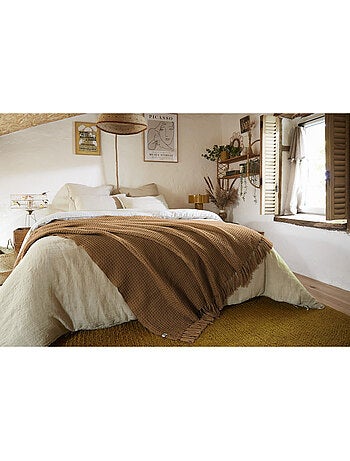 Couvre-lit texturé à franges en fibres recyclées RPET — Gabin