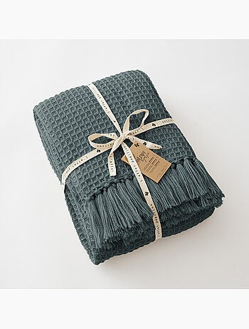 Couvre-lit texturé à franges en fibres recyclées RPET — Gabin