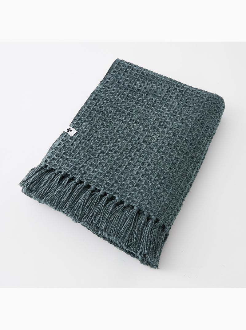 Couvre-lit texturé à franges en fibres recyclées RPET — Gabin Gris foncé - Kiabi