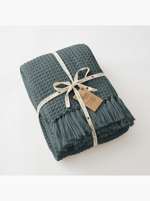 Couvre-lit texturé à franges en fibres recyclées RPET — Gabin - Kiabi