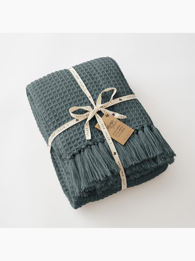 Couvre-lit texturé à franges en fibres recyclées RPET — Gabin Gris foncé - Kiabi