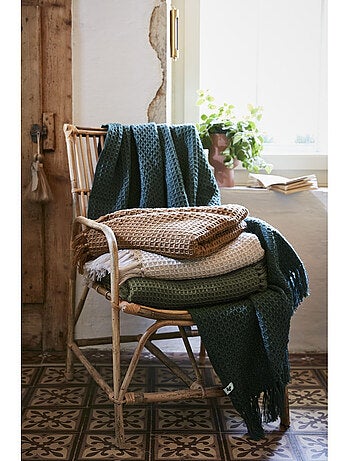 Couvre-lit texturé à franges en fibres recyclées RPET — Gabin