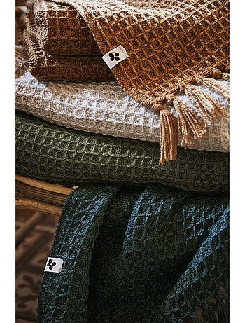 Couvre-lit texturé à franges en fibres recyclées RPET — Gabin