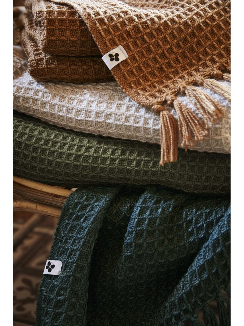 Couvre-lit texturé à franges en fibres recyclées RPET — Gabin Terracotta - Kiabi