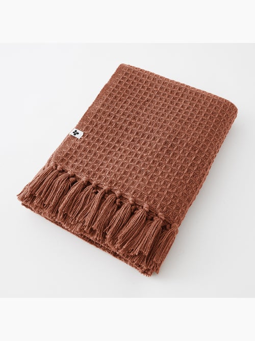 Couvre-lit texturé à franges en fibres recyclées RPET — Gabin - Kiabi