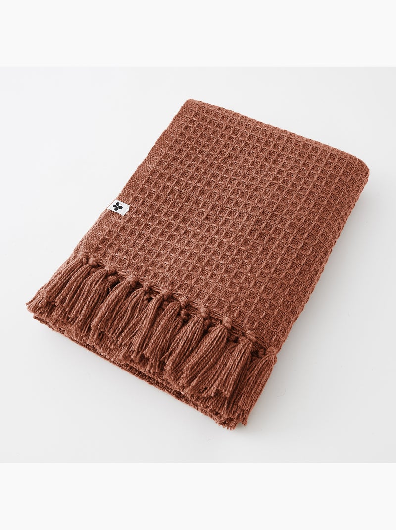 Couvre-lit texturé à franges en fibres recyclées RPET — Gabin Terracotta - Kiabi