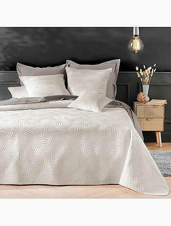 Couvre-lit Velours Uni Solange - Beige + 2 housses de coussins 60x60 cm