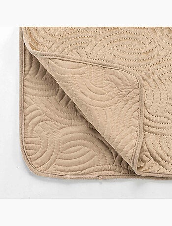 Couvre-lit Velours Uni Solange - Beige + 2 housses de coussins 60x60 cm