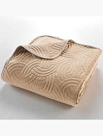 Couvre-lit Velours Uni Solange - Beige + 2 housses de coussins 60x60 cm