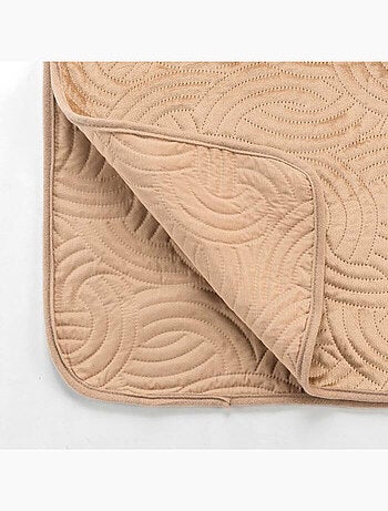 Couvre-lit Velours Uni Solange - Beige + 2 housses de coussins 60x60 cm