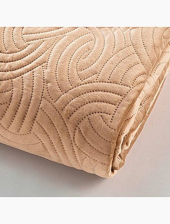 Couvre-lit Velours Uni Solange - Beige + 2 housses de coussins 60x60 cm