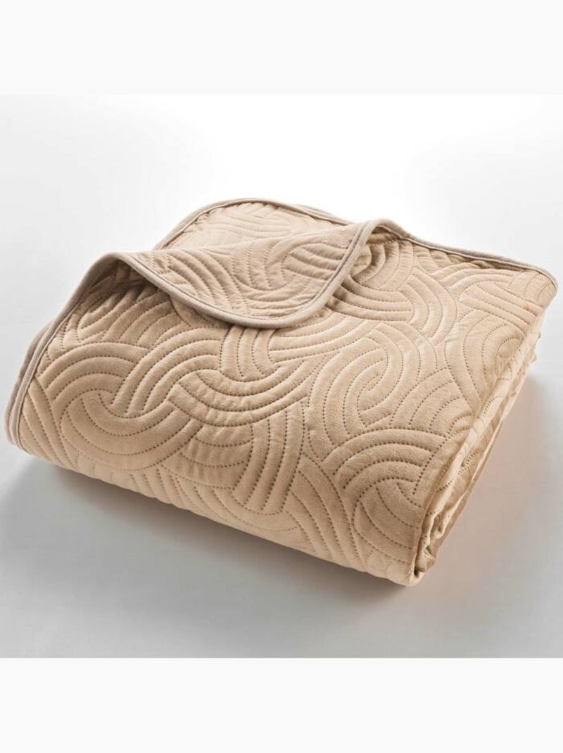 Couvre-lit Velours Uni Solange - Beige + 2 housses de coussins 60x60 cm Lin - Kiabi