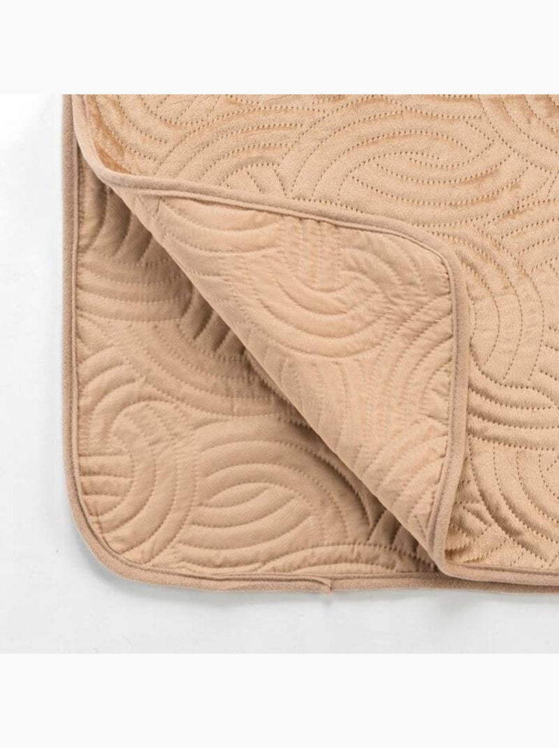 Couvre-lit Velours Uni Solange - Beige + 2 housses de coussins 60x60 cm Lin - Kiabi