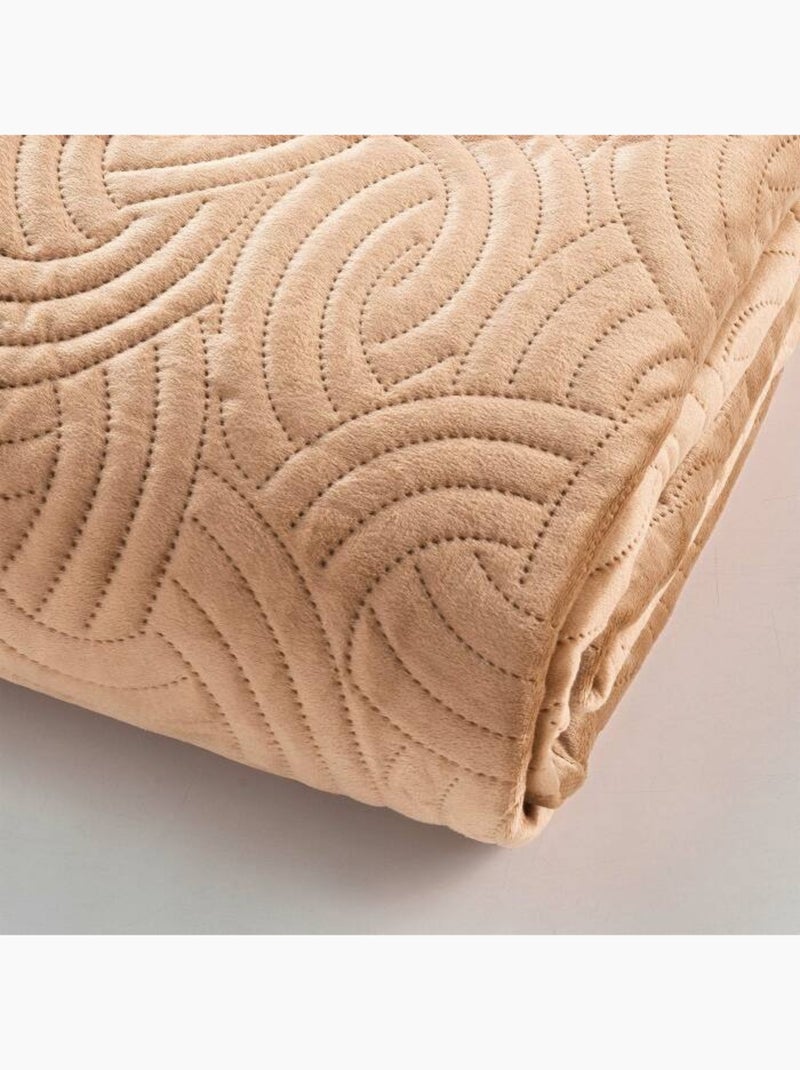 Couvre-lit Velours Uni Solange - Beige + 2 housses de coussins 60x60 cm Lin - Kiabi