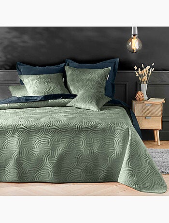 Couvre-lit Velours Uni Solange - Beige + 2 housses de coussins 60x60 cm