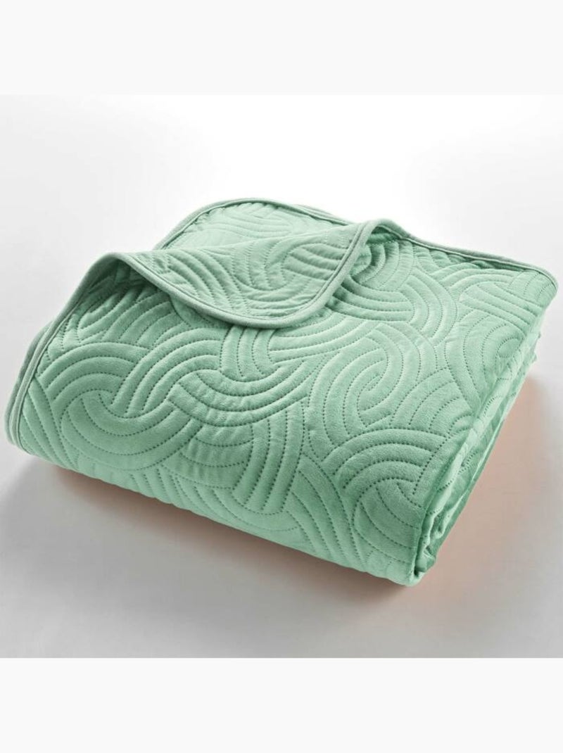 Couvre-lit Velours Uni Solange - Beige + 2 housses de coussins 60x60 cm Vert Sauge - Kiabi