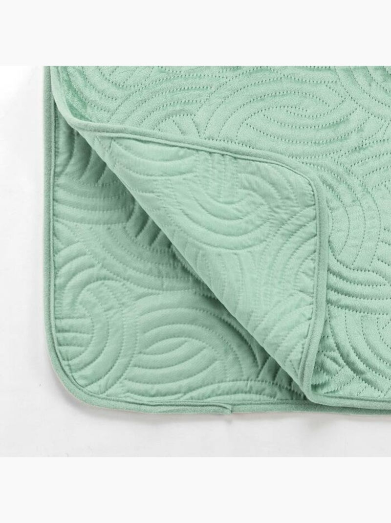 Couvre-lit Velours Uni Solange - Beige + 2 housses de coussins 60x60 cm Vert Sauge - Kiabi
