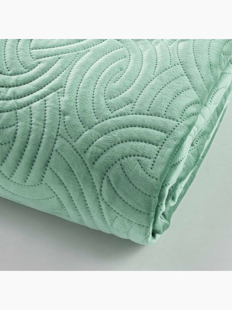 Couvre-lit Velours Uni Solange - Beige + 2 housses de coussins 60x60 cm Vert Sauge - Kiabi
