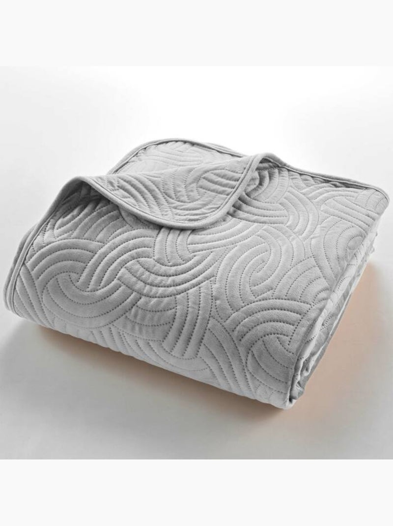 Couvre-lit velours uni solange + 2 housses de coussins 60x60 cm Gris Bleu - Kiabi