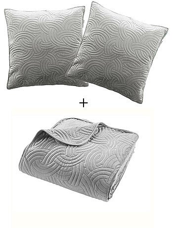Couvre-lit Velours Uni Solange + 2 housses de coussins 60x60 cm
