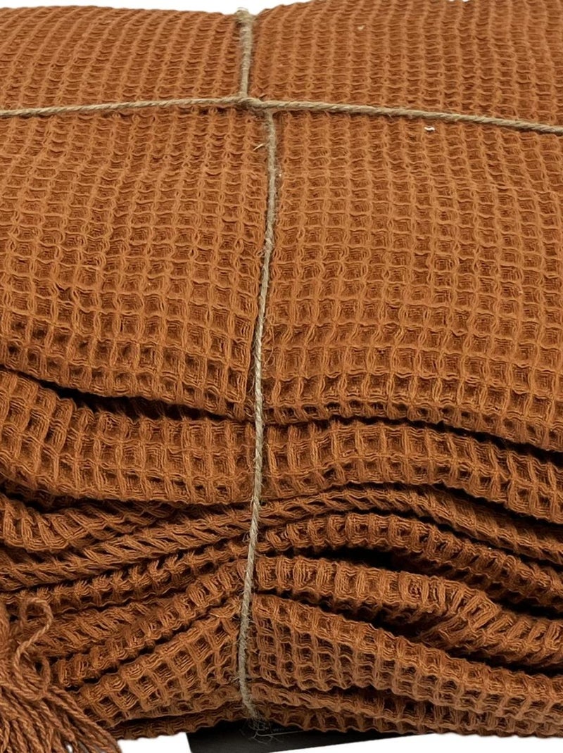 Couvre Lit Vivace en Nid d'abeille Marron caramel - Kiabi