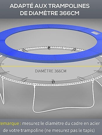 Couvre-ressort trampoline Ø 366 cm PVC PE bleu