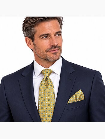 Cravate et pochette assortie en soie neo jaune