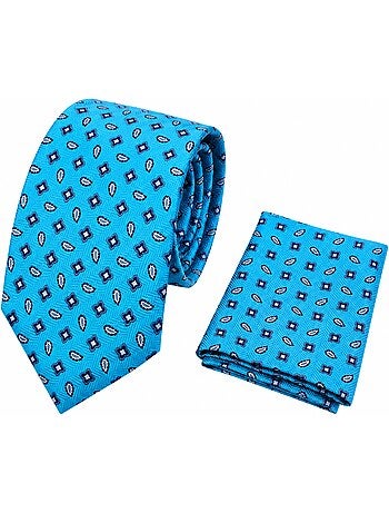 Cravate et pochette en soie gils bleu ciel