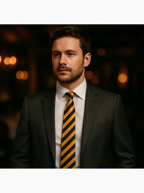 Cravate Slim Rayures Noires et Dorées - Kiabi