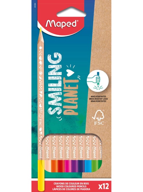 Crayons de couleur smiling planet en bois - Kiabi