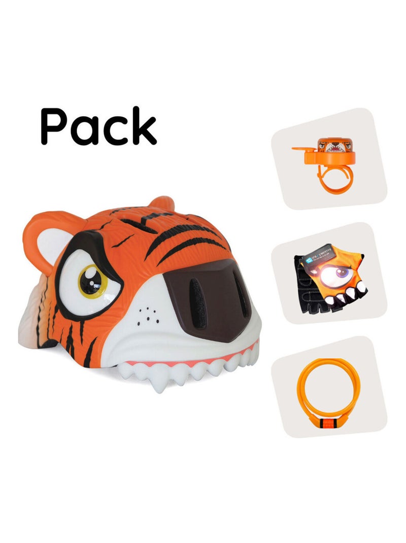Crazy Safety Pack Casque | Tigre Orange - Casque, Cadenas, Sonnette & Gants Orange - Kiabi