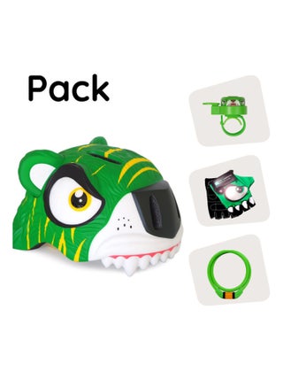 Crazy Safety Pack Casque | Tigre Vert - Casque, Cadenas, Sonnette & Gants